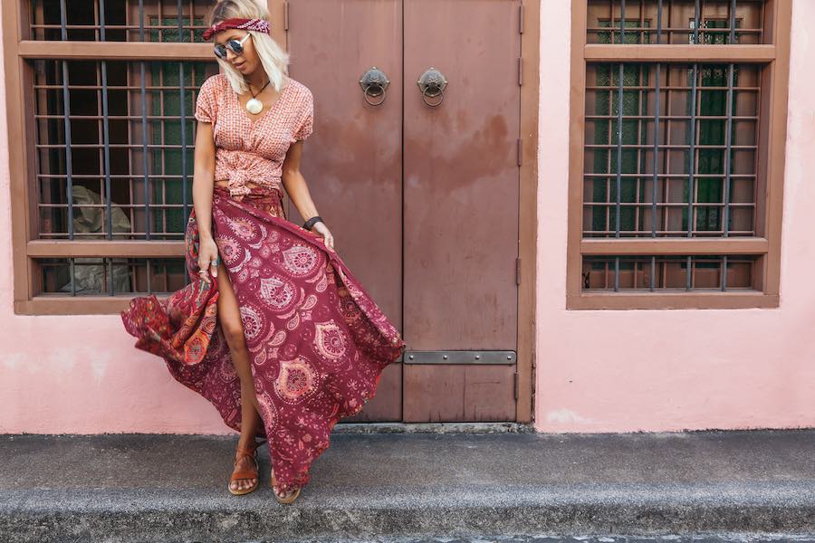 Boho look met maxi-rok