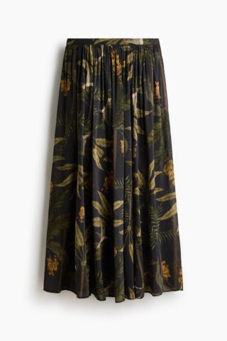 H & M - Rok van viscosemix - Loose Fit - Zwart/Planten