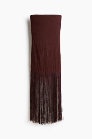 H & M - Bandeaujurk met franje - Donkerbruin