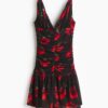 H & M - Ingerimpelde jurk met uitlopende rok - Zwart/Rozen