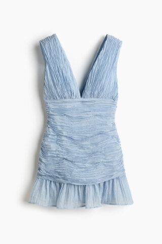 H & M - Mouwloze crinklejurk - Dusty Lichtblauw