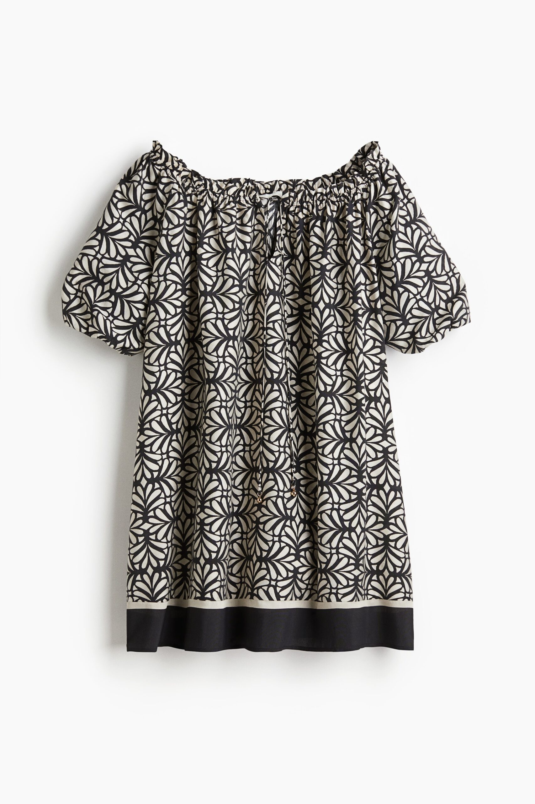 H & M - Tie-detail dress - Zwart/Dessin
