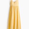 H & M - Jurk met strikbandjes en broderie anglaise - Geel