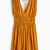 H & M - Gedrapeerde jurk met strikbandjes - Mosterdgeel