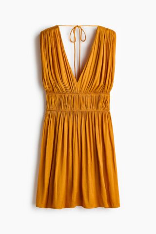 H & M - Gedrapeerde jurk met strikbandjes - Mosterdgeel