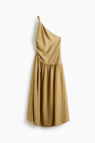 H & M - One-shoulderjurk met gedraaid detail - Beige