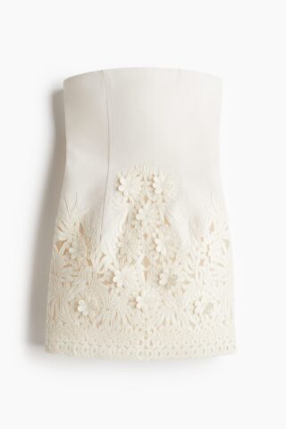 H & M - Bandeaujurk met applicaties - Roomwit