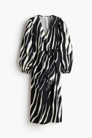 H & M - Katoenen overslagjurk - Zwart/Zebradessin