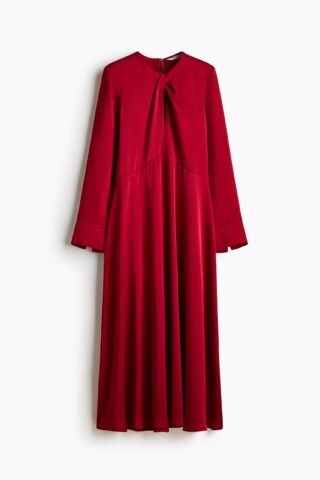 H & M - Satijnen jurk met gedraaid detail - Donkerrood