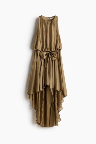 H & M - Volumineuze jurk met strikbanden - Kakigroen