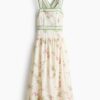H & M - Jurk met strikbanden - Roomwit/Bloemen