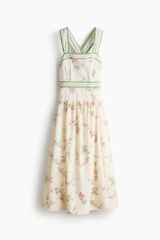 H & M - Jurk met strikbanden - Roomwit/Bloemen