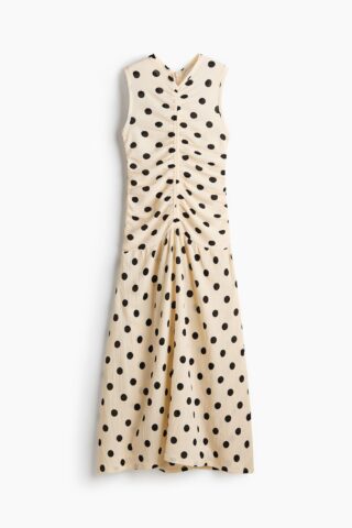 H & M - Gedrapeerde tricot jurk - Roomwit/Polkadot