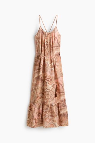 H & M - A-linejurk met strikbandje - Beige/Paisleydessin