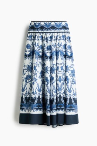 H & M - Flared cotton poplin skirt - Donkerblauw/Dessin