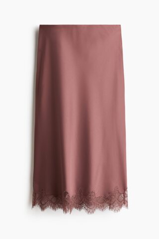 H & M - Slip-on rok met kanten randje - Dusty Donkerroze
