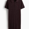 H & M - Ribgebreide jurk met kraag - Bordeauxrood