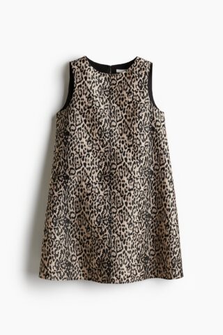 H & M - Jacquardgeweven shift-jurk - Zwart/Luipaarddessin