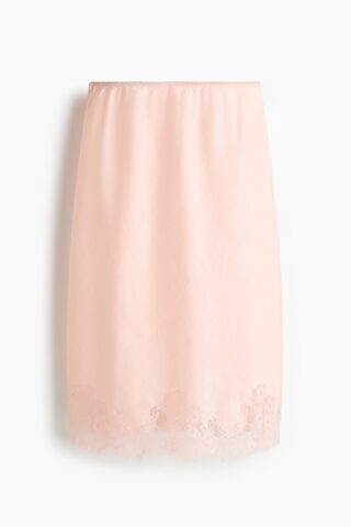 H & M - Rok van ramie met kant - Lichtroze