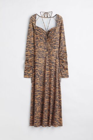 H & M - Halterjurk met cutouts - Donkeroranje/Dessin