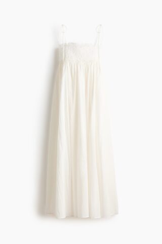 H & M - Jurk met strikschouderbandjes en borduursel - Roomwit