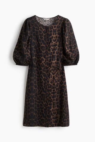 H & M - Jurk van linnenmix - Bruin/Luipaarddessin