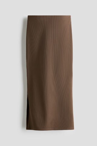 H & M - Cooling Slim Fit Ribbed midi skirt - Middenbruin