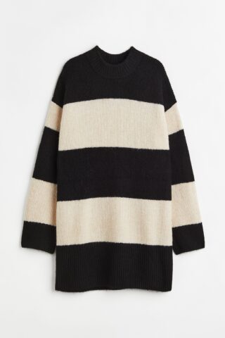 H & M - Gebreide jurk - Zwart/Gestreept