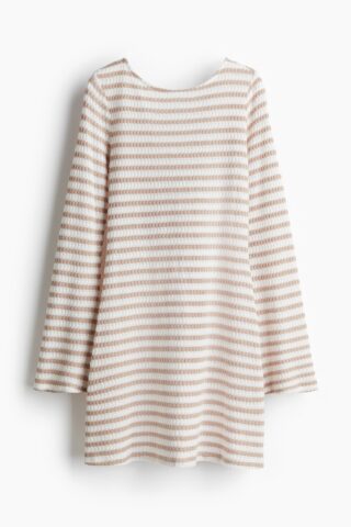H & M - Strandjurk met strikbandjes - Beige/Gestreept