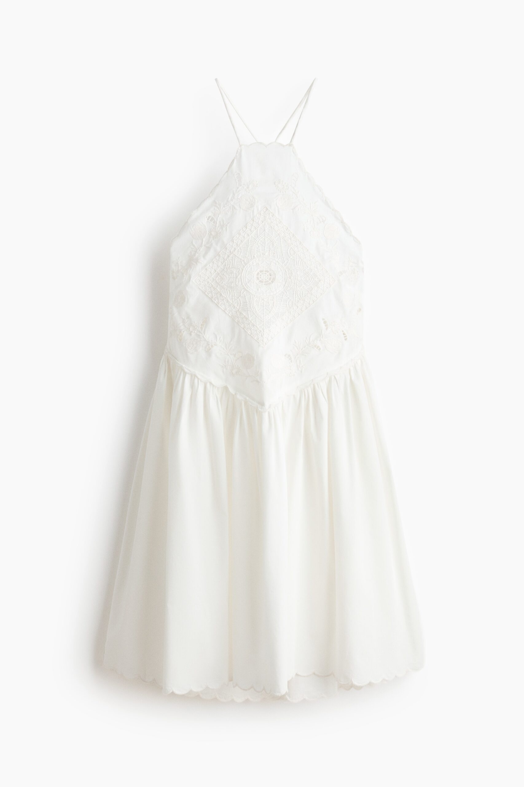 H & M - Jurk met broderie anglaise en uitlopende rok - Wit