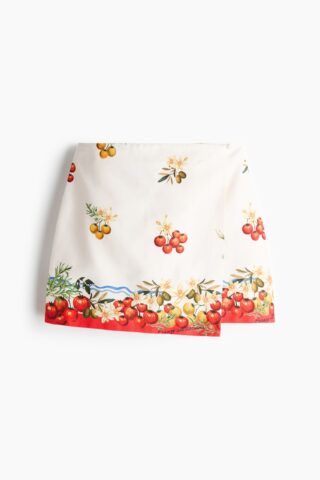 H & M - Katoenen overslagrok - Roomwit/Tomaten