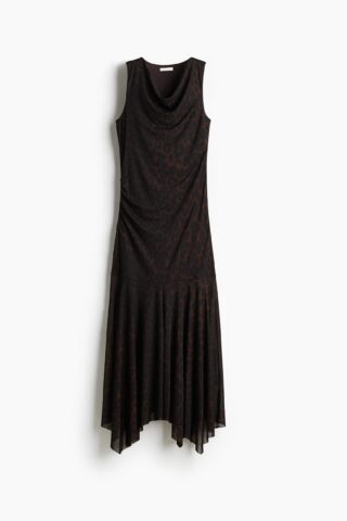 H & M - Draped mesh dress - Donkerbruin/Luipaarddessin