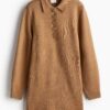 H & M - Fijngebreide jurk met kraag - Donkerbeige