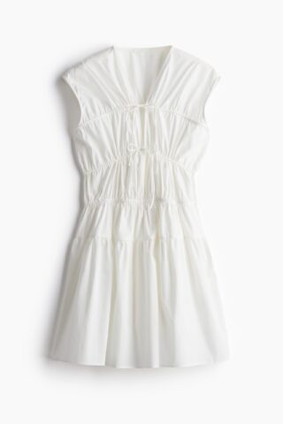H & M - Popeline jurk met drawstrings - Wit
