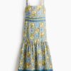 H & M - Jurk van linnenmix met strikbanden - Blauw/Citroenen