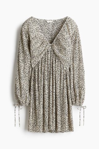 H & M - Plisséjurk - Lichtbeige/Bloemen