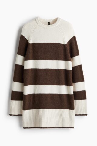 H & M - Gebreide jurk - Donkerbruin/Gestreept