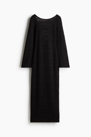 H & M - Ajourgebreide jurk met rijgdetail - Zwart