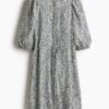 H & M - Jurk met pofmouwen - Wit/Blauw Dessin