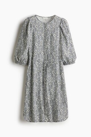 H & M - Jurk met pofmouwen - Wit/Blauw Dessin