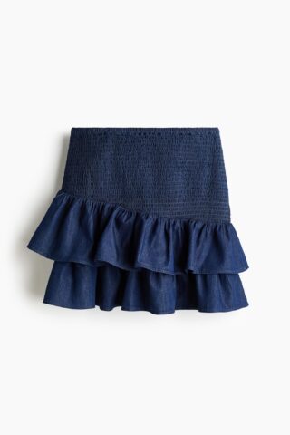 H & M - Denim rok met smokwerk - Donker Denimblauw