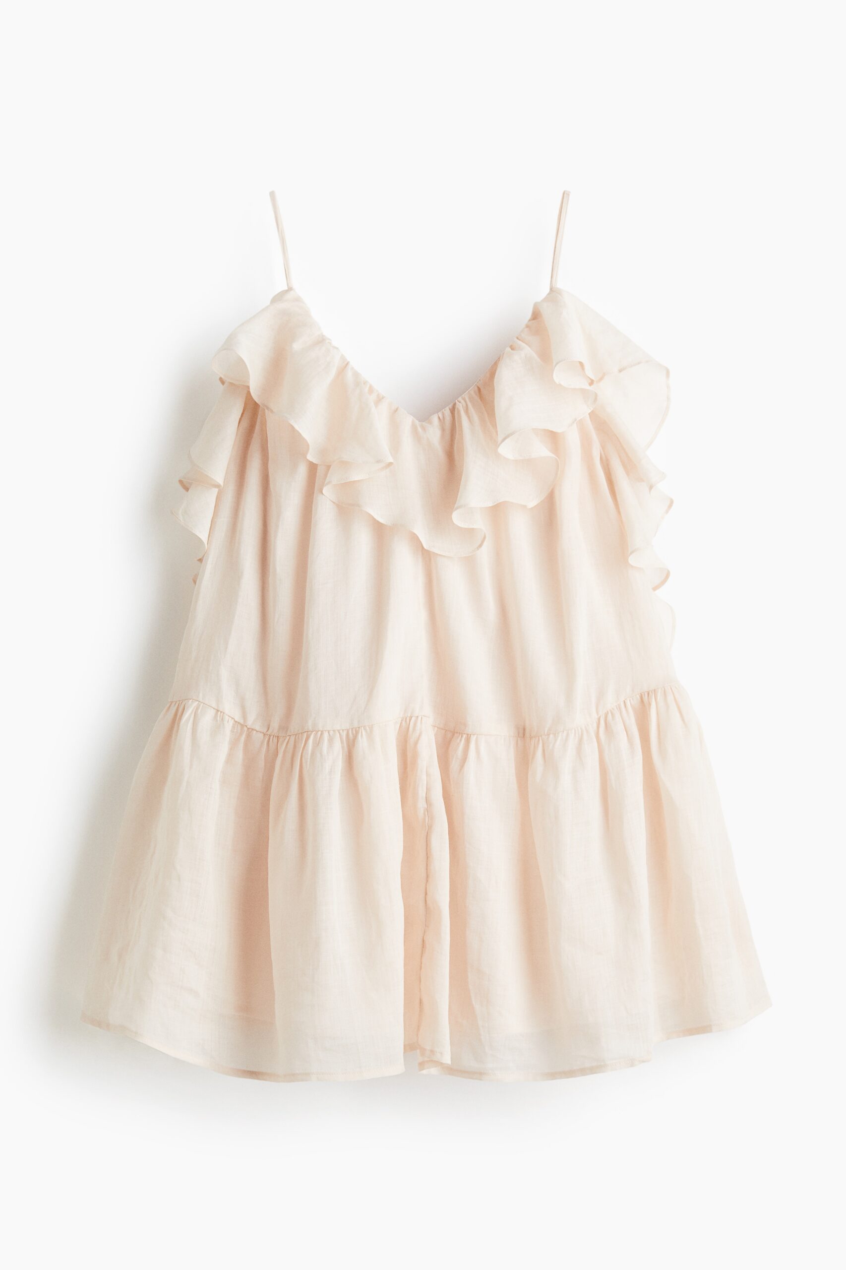 H & M - Volantjurk van ramie - Poederroze