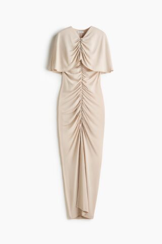 H & M - Gedrapeerde jurk met cape - Lichtbeige