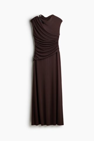 H & M - Gedrapeerde jurk met cutout - Donkerbruin