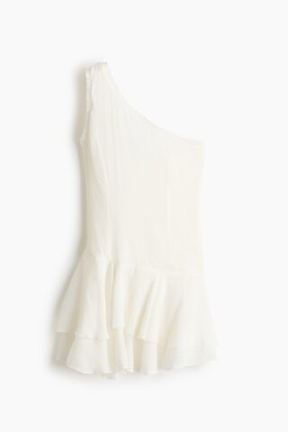 H & M - One-shoulderjurk met volants - Roomwit