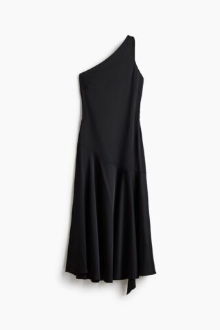 H & M - Satijnen jurk met sjaaldetail - Zwart