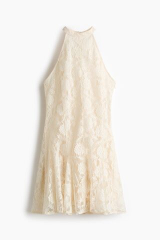 H & M - Kanten jurk met godetplooien - Roomwit