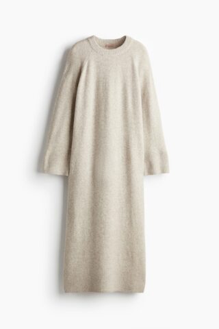 H & M - Gebreide maxi-jurk - Lichtbeige Gemêleerd