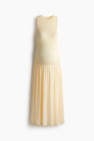 H & M - MAMA Gesmokte tricot jurk - Lichtgeel