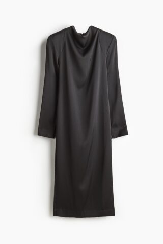 H & M - Satijnen jurk met watervalhals - Zwart